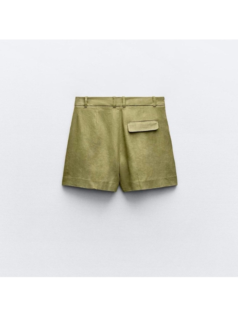 Zara Olive Green High-Waist Linen-Blend Shorts - Picture 5 of 10